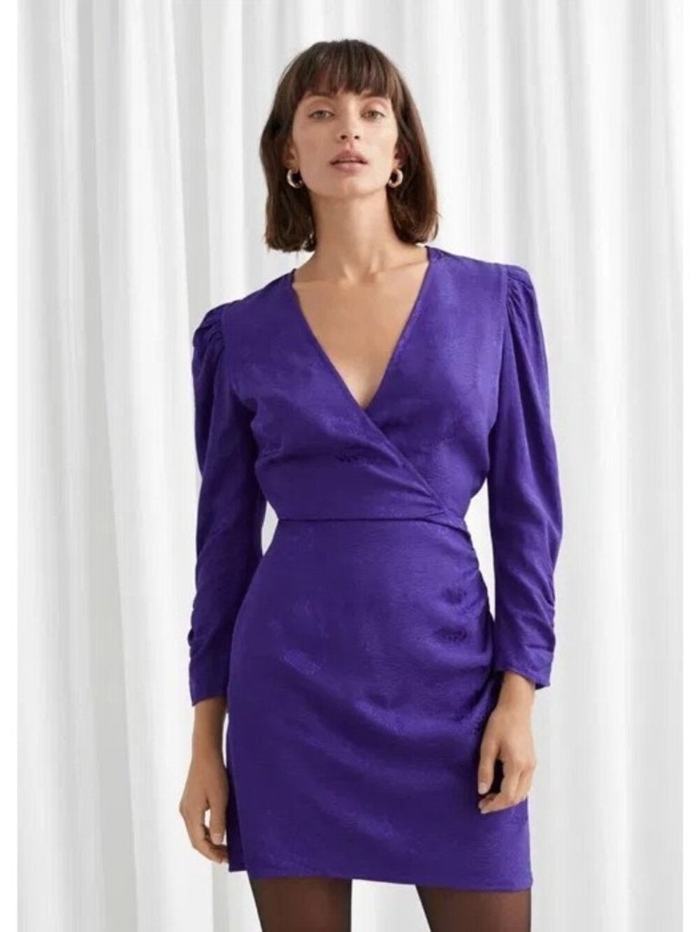 & Other Stories Size 10 Purple Leopard Jacquard Long Sleeve Wrap Mini Dress NWT